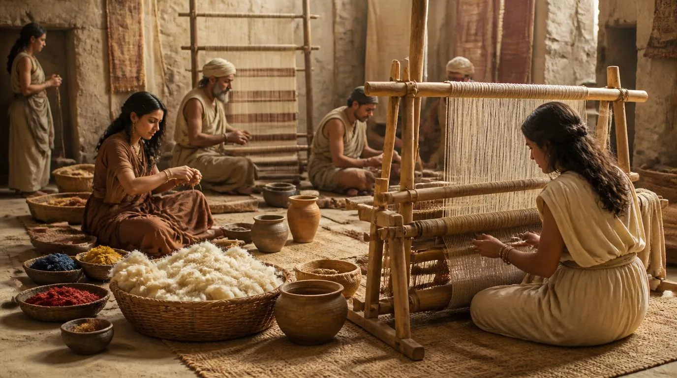 Ancient Bengal textile weaving scene