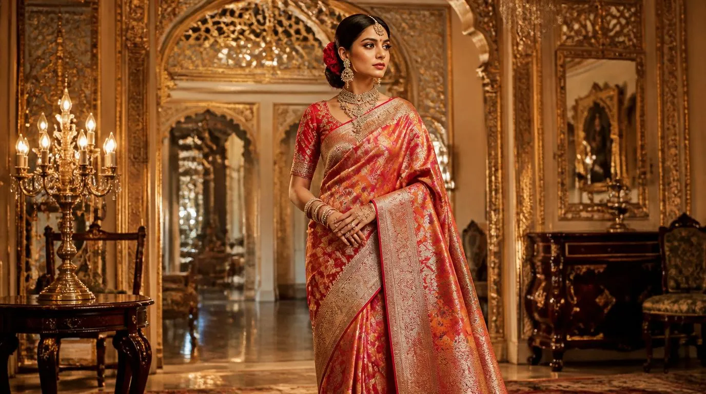 Authentic Benarasi saree with heavy gold zari