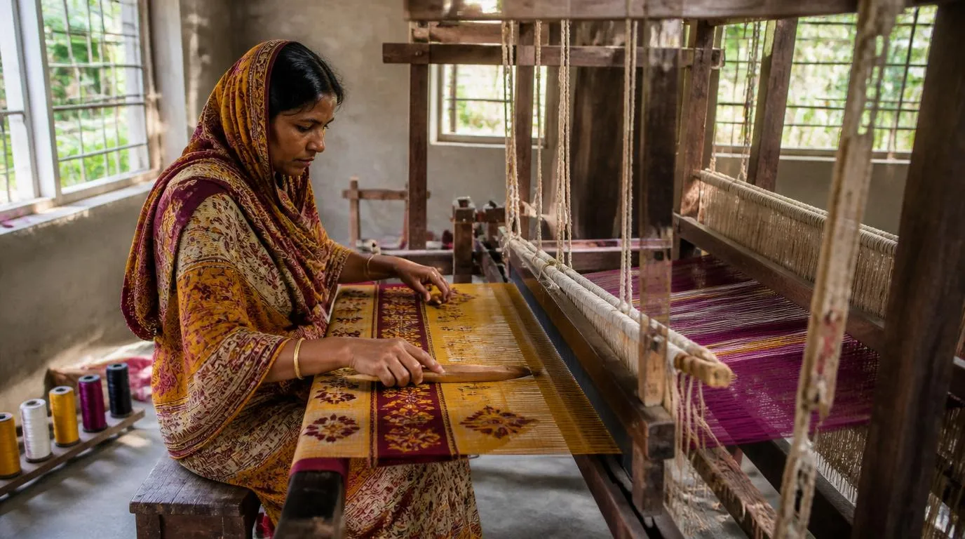 Traditional handloom weaving process