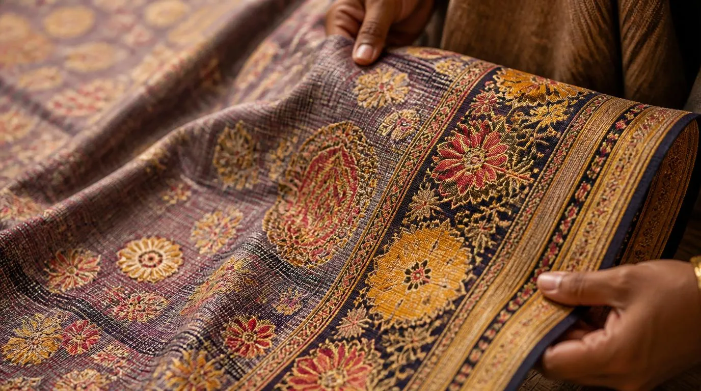 Close-up of intricate Jamdani floral motifs