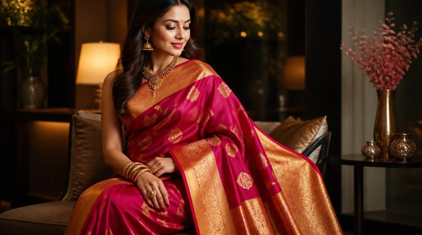 Traditional Katan silk saree with woven patterns